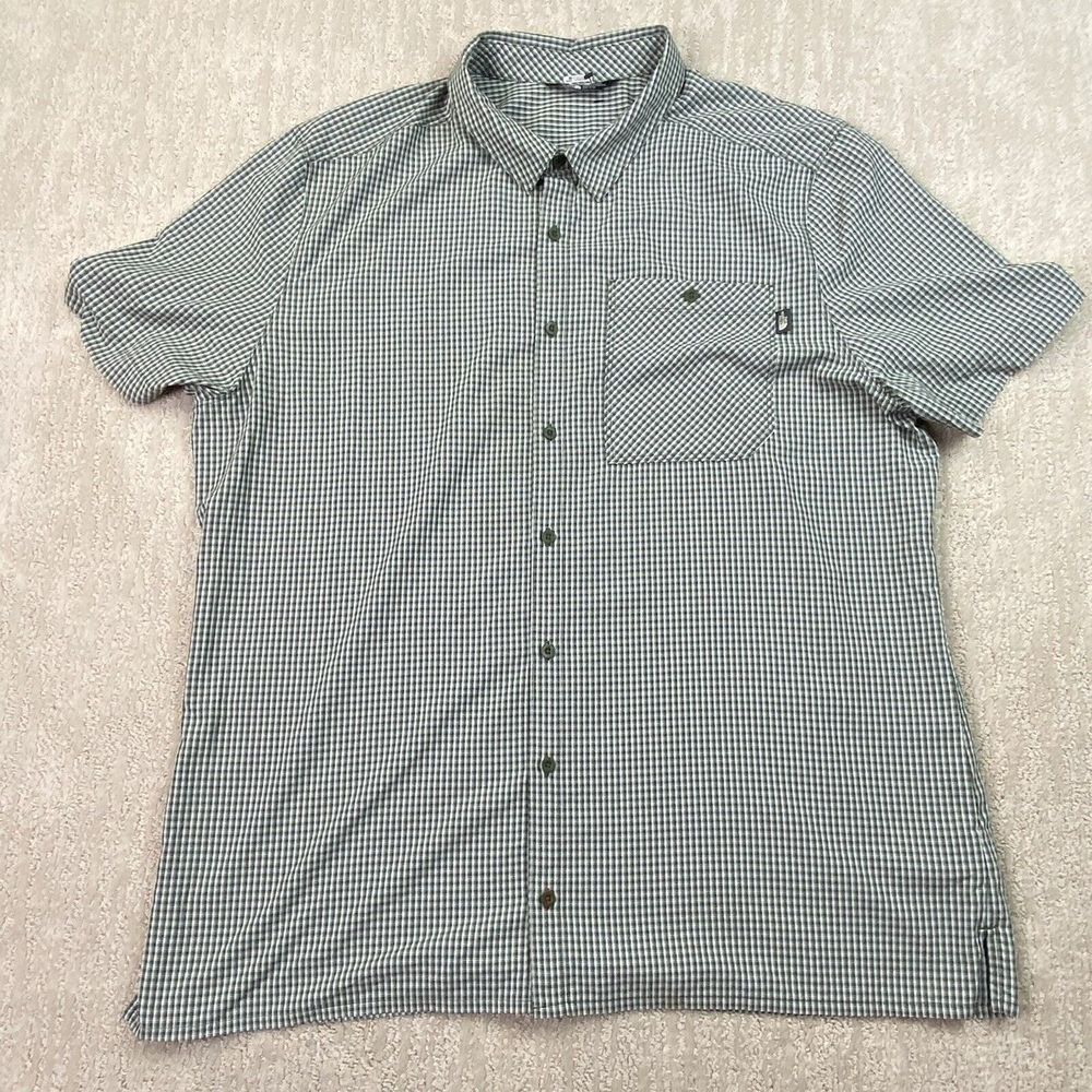 North Face Button Up Shirt Adult 2XL Green Check Short Sleeve